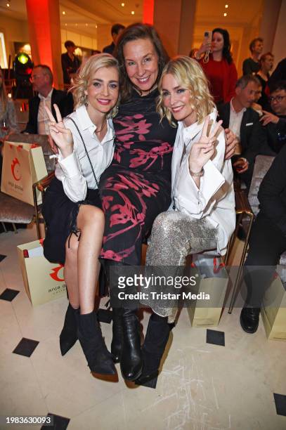 Nina Meise, Anja Gockel and Julia Meise attend the Anja Gockel fashion show as part of Berlin Fashion Week AW24 at Hotel Adlon Kempinski on February...