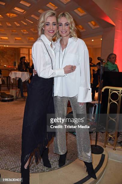 Nina Meise and Julia Meise attend the Anja Gockel fashion show as part of Berlin Fashion Week AW24 at Hotel Adlon Kempinski on February 6, 2024 in...