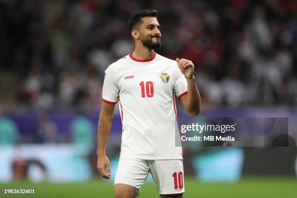 Musa Al-Taamari of Jordan during the AFC Asian Cup semi final match between Jordan and South Korea at Ahmad Bin Ali Stadium on February 6, 2024 in...