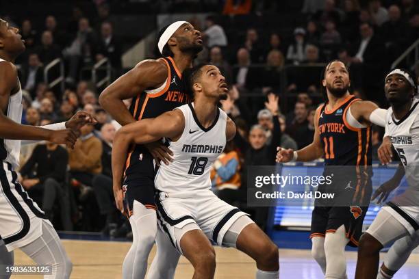 Tosan Evbuomwan of the Memphis Grizzlies boxes out during the game against the New York Knicks on February 6, 2024 at Madison Square Garden in New...