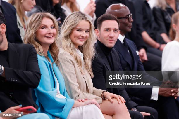 Frauke Ludowig, Nele Ludowig and Marcel Remus attend the Marc Cain Fashion Show at Arena Berlin on February 6, 2024 in Berlin, Germany.
