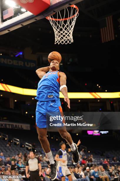Jahmi'us Ramsey of the Oklahoma City Blue dunks the ball during the game against the Texas Legends on February 06, 2024 at the Paycom Center in...