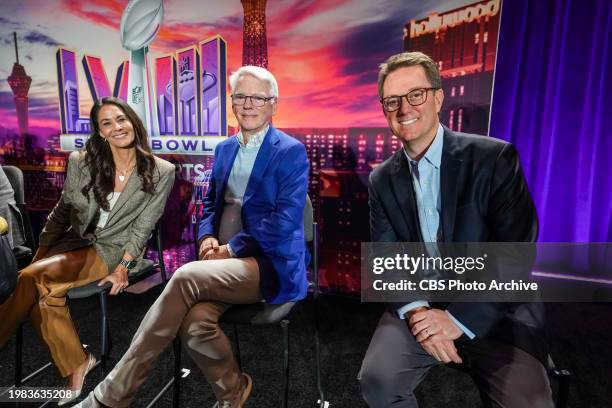Sports press conference on Tuesday, February 6, 2024 at the Mandalay Bay for Super Bowl LVIII. Pictured: Tracy Wolfson, Sean McManus, David Berson.