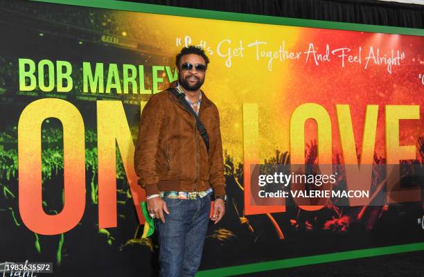 Jamaican-US singer Shaggy arrives for the premiere of "Bob Marley: One Love" at the Regency Village Theater in Los Angeles, California on February 6,...