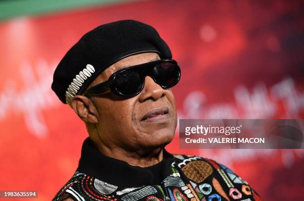 Singer-songwriter Stevie Wonder arrives for the premiere of "Bob Marley: One Love" at the Regency Village Theater in Los Angeles, California on...