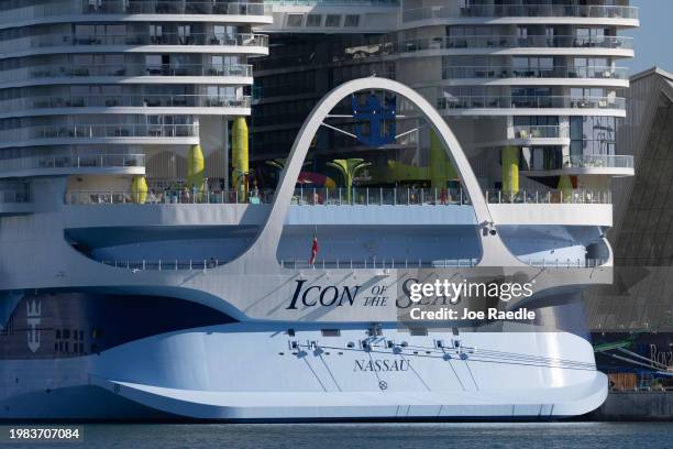 The Royal Caribbean's Icon of the Seas, billed as the world's largest cruise ship, is moored at PortMiami after returning from its maiden voyage on...