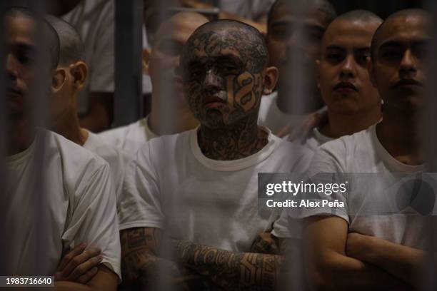 Inmates are seen in cells at CECOT in Tecoluca on February 6, 2024 in San Vicente, El Salvador. On February of 2023 El Salvador inaugurated Latin...