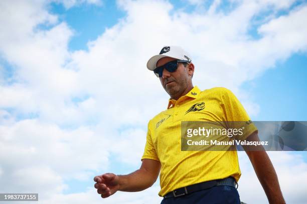 Captain Sergio Garcia of Fireballs GC walks to plays his second shot on the 15th hole during day two of the LIV Golf Invitational - Mayakoba at El...