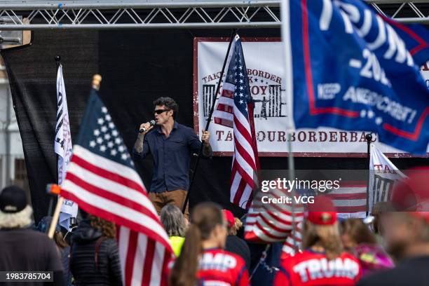 Trump supporters attend a "Take Our Border Back" convoy rally on February 3, 2024 in San Diego, California.