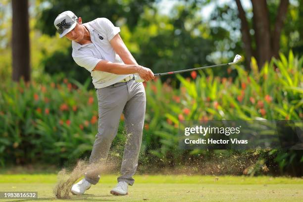 Augusto Nuñez of Argentina plays his shot from the 6th tee during the third round of The Panama Championship at Club de Golf de Panama on February...