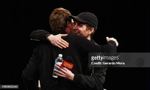 Actors Ewan McGregor and Hayden Christensen during a Q&A session at MegaCon Orlando 2024 at Orange County Convention Center on February 03, 2024 in...