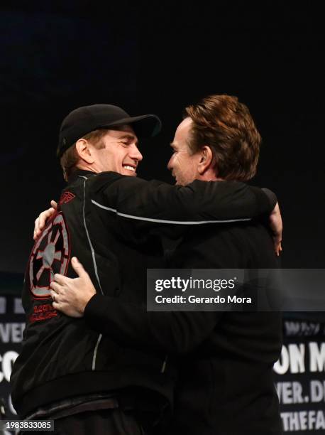 Actors Hayden Christensen and Ewan McGregor during a Q&A session at MegaCon Orlando 2024 at Orange County Convention Center on February 03, 2024 in...