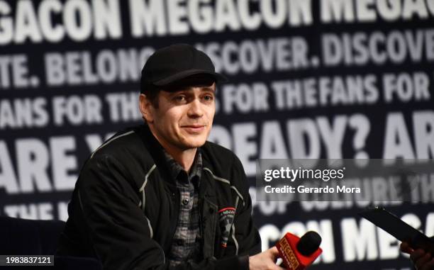 Actor Hayden Christensen speaks during a Q&A session at MegaCon Orlando 2024 at Orange County Convention Center on February 03, 2024 in Orlando,...