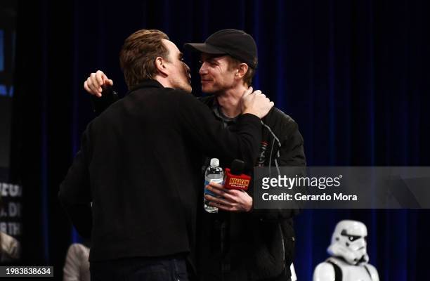 Actors Ewan McGregor and Hayden Christensen during a Q&A session at MegaCon Orlando 2024 at Orange County Convention Center on February 03, 2024 in...