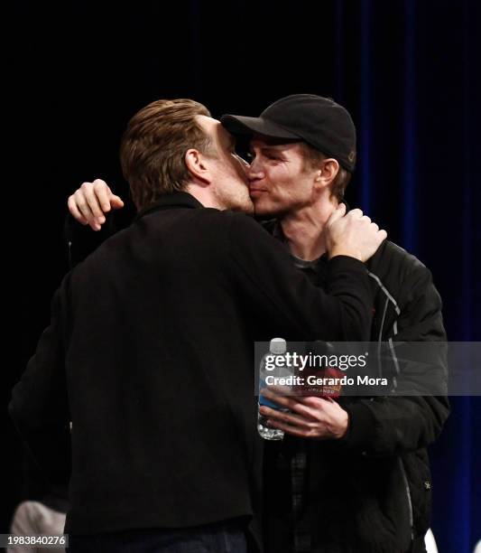 Actors Ewan McGregor and Hayden Christensen during a Q&A session at MegaCon Orlando 2024 at Orange County Convention Center on February 03, 2024 in...