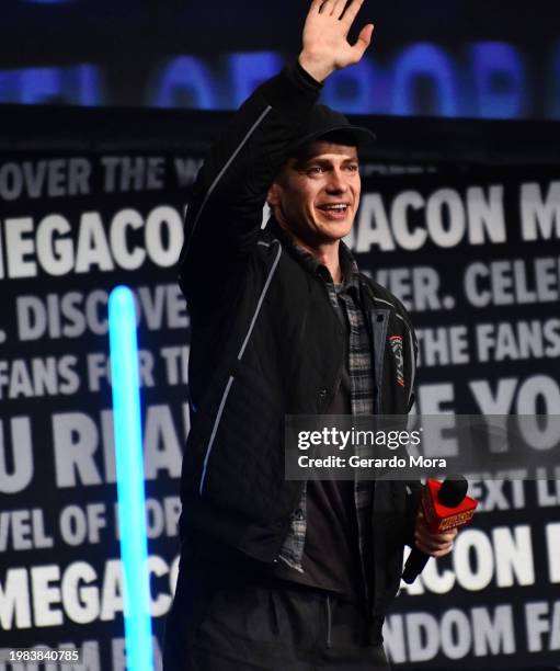 Actor Hayden Christensen during a Q&A session at MegaCon Orlando 2024 at Orange County Convention Center on February 03, 2024 in Orlando, Florida.