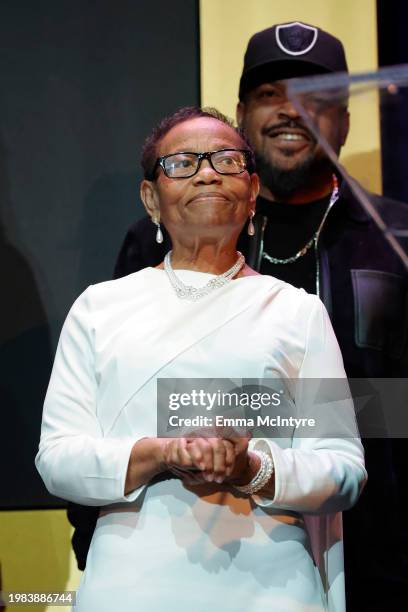 Kathie Wright speaks onstage during the Special Merit Awards Ceremony & 66th Annual GRAMMY Nominees Reception during the 66th GRAMMY Awards on...