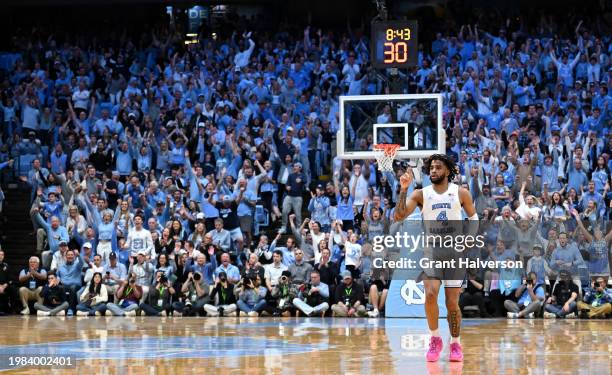 Davis of the North Carolina Tar Heels reacts after making a three-point basket against the Duke Blue Devils during the second half of the game at the...