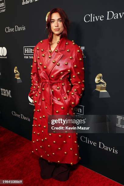 Dua Lipa attends the Pre-GRAMMY Gala & GRAMMY Salute to Industry Icons Honoring Jon Platt at The Beverly Hilton on February 03, 2024 in Los Angeles,...