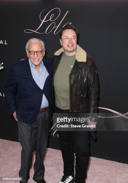 Nelson Peltz and Elon Musk arrives at the Premiere Of "Lola" at Regency Bruin Theatre on February 03, 2024 in Los Angeles, California.