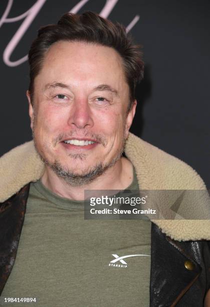Elon Musk arrives at the Premiere Of "Lola" at Regency Bruin Theatre on February 03, 2024 in Los Angeles, California.