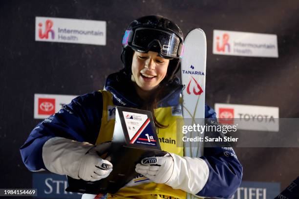 Jakara Anthony of Team Australia celebrates her win after the final rounds of the Women's Dual Moguls Competition at the Intermountain Healthcare...