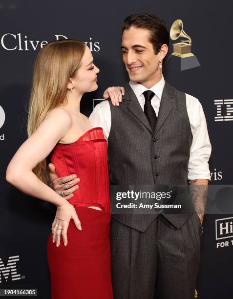 Dove Cameron and Damiano David attend the 66th GRAMMY Awards Pre-GRAMMY Gala & GRAMMY Salute to Industry Icons Honoring Jon Platt at The Beverly...