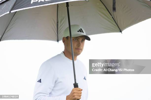 Ludvig Åberg of Sweden walks down the fairway on hole during the third round of the 2024 AT&T Pebble Beach Pro-Am at Pebble Beach Golf Links on...