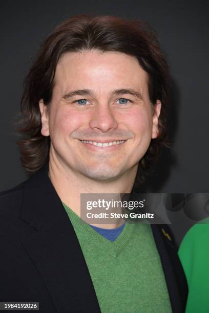 Jason Ritter arrives at the Premiere Of "Lola" at Regency Bruin Theatre on February 03, 2024 in Los Angeles, California.