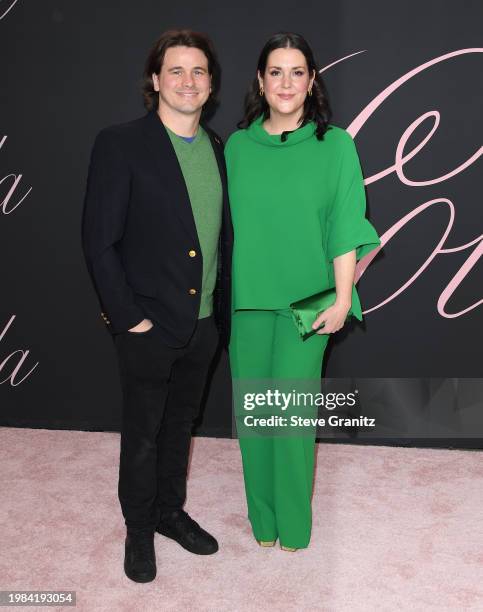 Jason Ritter and Melanie Lynskey arrives at the Premiere Of "Lola" at Regency Bruin Theatre on February 03, 2024 in Los Angeles, California.