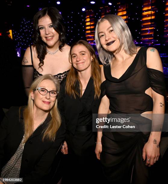 Meryl Streep, Lucy Dacus, Julien Baker, and Phoebe Bridgers attend the Pre-GRAMMY Gala & GRAMMY Salute to Industry Icons Honoring Jon Platt at The...