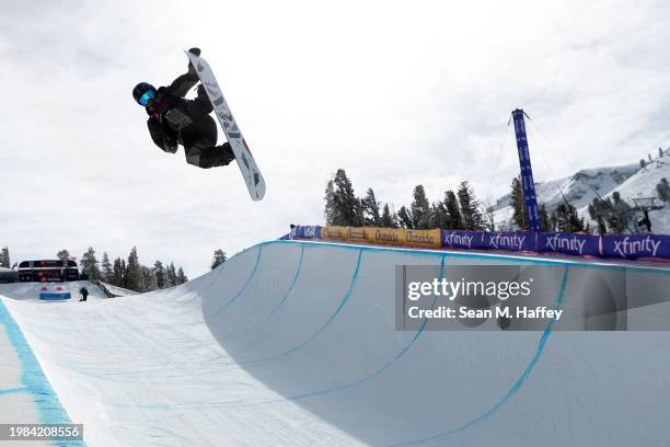 Louis Philip Vito III of the United States competes in the Men's Snowboard Halfpipe Final of the Toyota U.S. Grand Prix at Mammoth Mountain on...