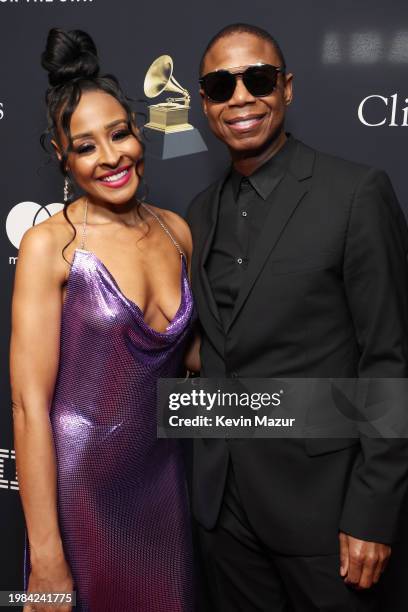 Doug E. Fresh and guest attend the Pre-GRAMMY Gala & GRAMMY Salute to Industry Icons Honoring Jon Platt at The Beverly Hilton on February 03, 2024 in...