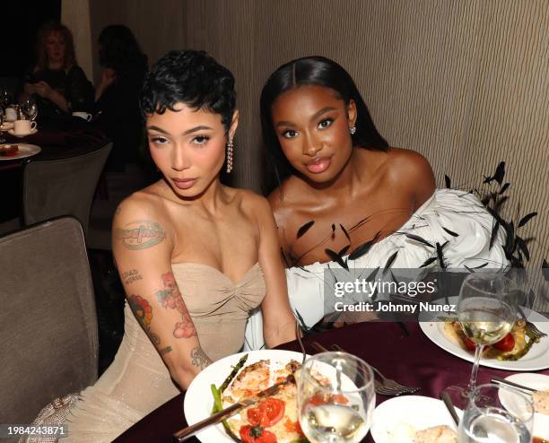 Coi Leray and Coco Jones attend the Pre-GRAMMY Gala & GRAMMY Salute to Industry Icons Honoring Jon Platt at The Beverly Hilton on February 03, 2024...