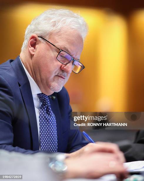 Peter Gundermann, prosecution lawyer of representative Deka Investment waits for the start of the model case proceedings in Germany against German...