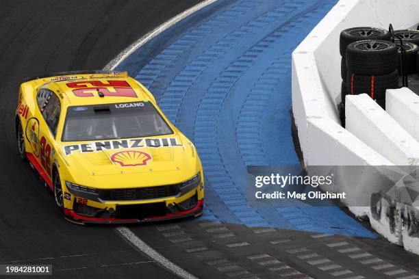 Joey Logano, driver of the Shell Pennzoil Ford, drives during qualifying for the NASCAR Cup Series Busch Light Clash at The Coliseum at Los Angeles...