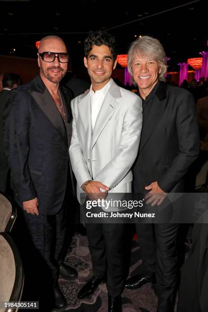 Desmond Child, Freddy Wexler and Jon Bon Jovi attend the Pre-GRAMMY Gala & GRAMMY Salute to Industry Icons Honoring Jon Platt at The Beverly Hilton...