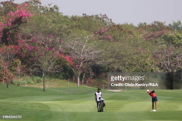 Navaporn Soontreeyapas of Thailand plays a shot on day four of The Women's Amateur Asia-Pacific Championship at Siam Country Club on February 04,...