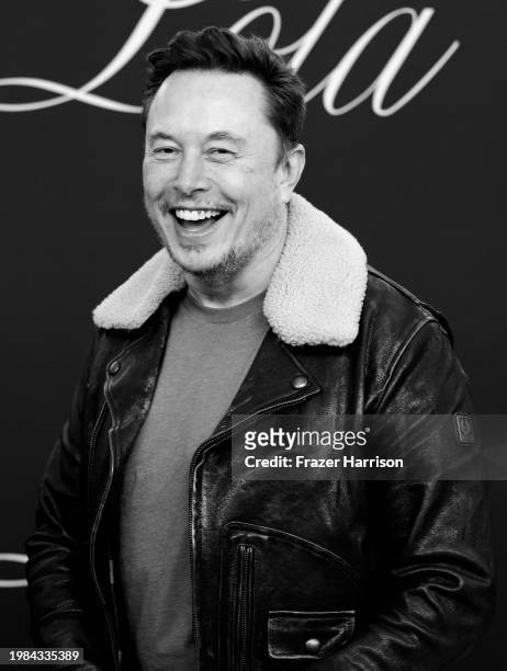 Elon Musk attends the Premiere Of "Lola" at Regency Bruin Theatre on February 03, 2024 in Los Angeles, California.