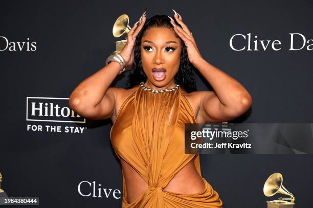 Megan Thee Stallion attends the 66th GRAMMY Awards Pre-GRAMMY Gala & GRAMMY Salute To Industry Icons Honoring Jon Platt at The Beverly Hilton on...