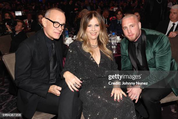 Tom Hanks, Rita Wilson and Chet Hanks attend the Pre-GRAMMY Gala & GRAMMY Salute to Industry Icons Honoring Jon Platt at The Beverly Hilton on...