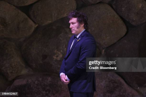 Javier Milei, Argentina's president, during a visit to the Yad Vashem holocaust remembrance center in Jerusalem, Israel, on Wednesday, Feb. 7, 2024....