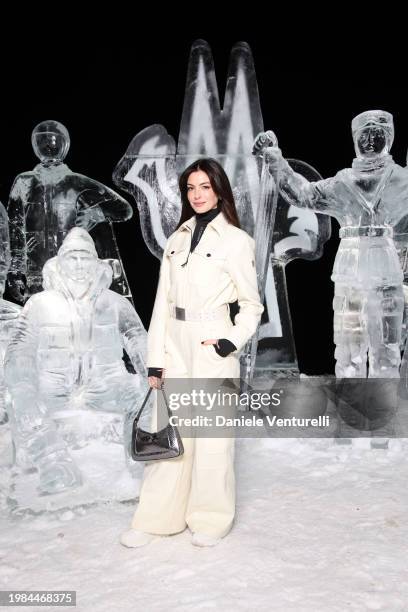 Anne Hathaway attends the Moncler Grenoble Fall Winter 2024 Fashion Show on February 03, 2024 in St Moritz, Switzerland.