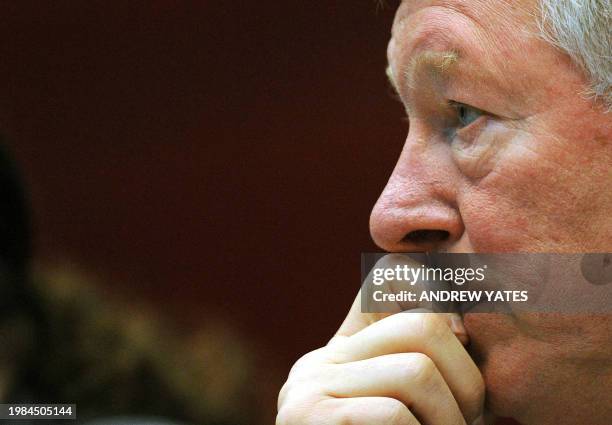 Manchester United's manager Alex Ferguson speaks to the press from their team hotel in Barcelona on April 22, 2008 on the eve of their UEFA Champions...