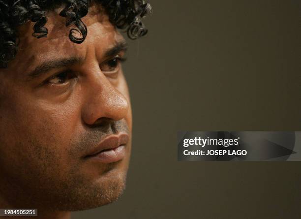 Barcelona's Dutch coach Frank Rijkaard takes part in a press conference in Barcelona on April 22, 2008 on the eve of their UEFA Champions League...