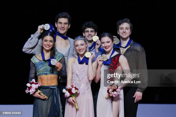 Silver medalist Laurence Fournier Beaudry and Nikolaj Soerensen of Canada, Gold medalist Piper Gilles and Paul Poirier of Canada and Bronze medalist...