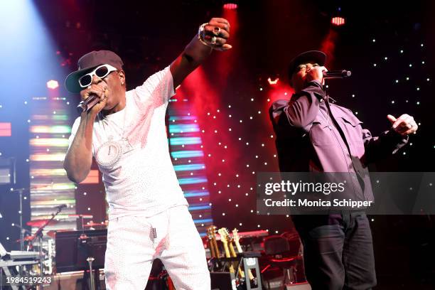 Flavor Flav and Chuck D of Public Enemy perform onstage during the Pre-GRAMMY Gala & GRAMMY Salute to Industry Icons Honoring Jon Platt at The...