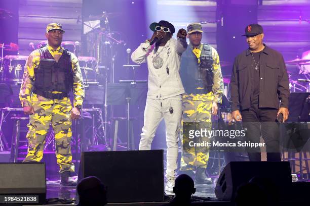 Flavor Flav and Chuck D of Public Enemy perform onstage during the Pre-GRAMMY Gala & GRAMMY Salute to Industry Icons Honoring Jon Platt at The...