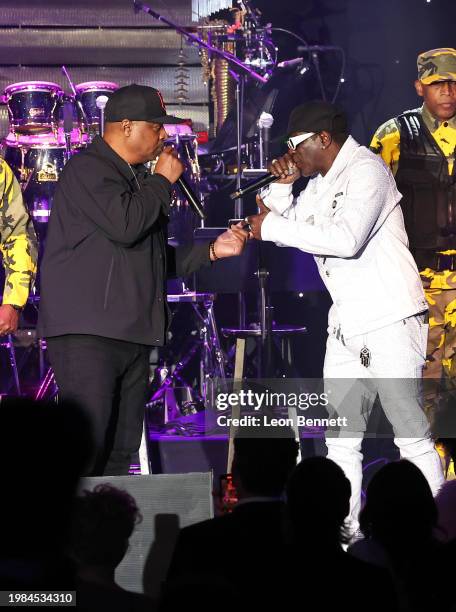 Chuck D and Flavor Flav of Public Enemy perform onstage during the Pre-GRAMMY Gala & GRAMMY Salute to Industry Icons Honoring Jon Platt at The...