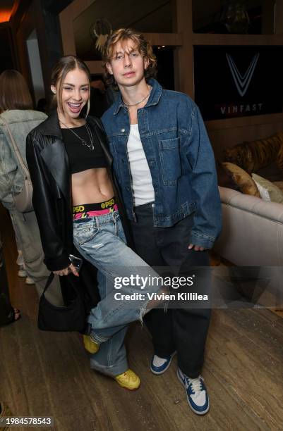 Charly Jordan and Mike Saade attend Experience 249, VinFast's Experiential Event on February 03, 2024 in West Hollywood, California.